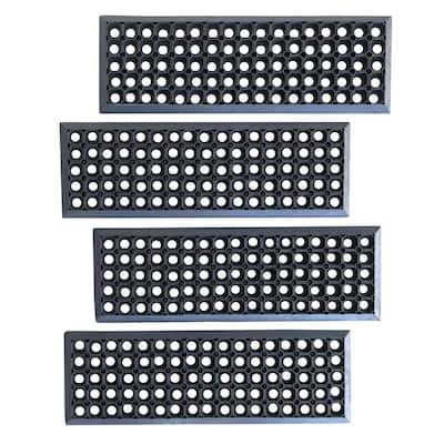 4 Piece Drainage Rubber Stair Tread Set 10" x 30" - 30"Lx10"Wx.63"H