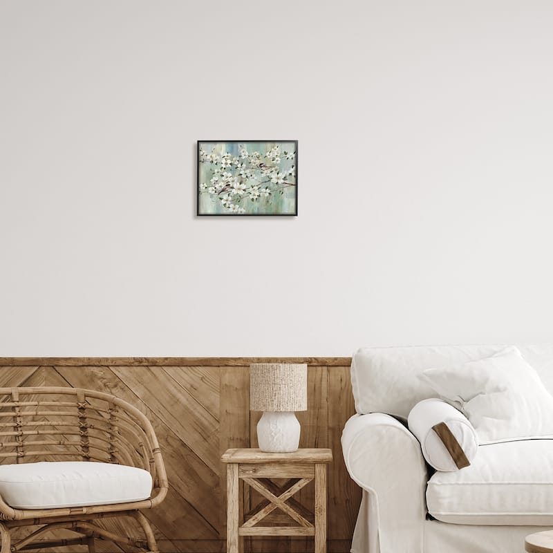 Stupell Delicate Cherry Blossom Flowers Perched Birds Classic Painting Framed Wall Art, Design by Nan