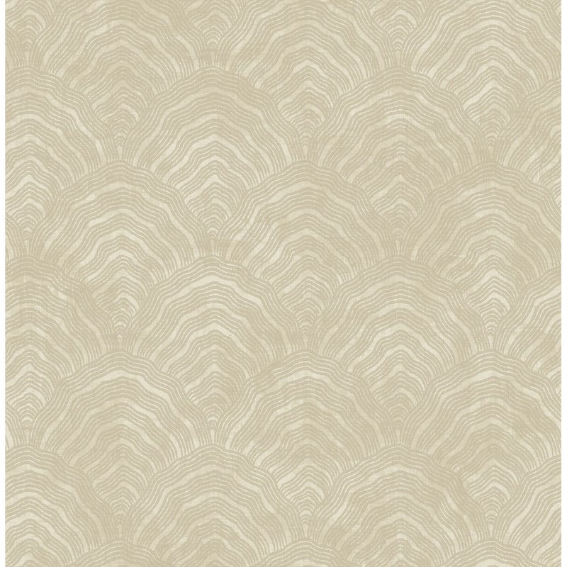 Seabrook Designs Koi Confucius Scallop Unpasted Wallpaper - 20.5 in. W x 33 ft. L - Tan and Metallic Pearl