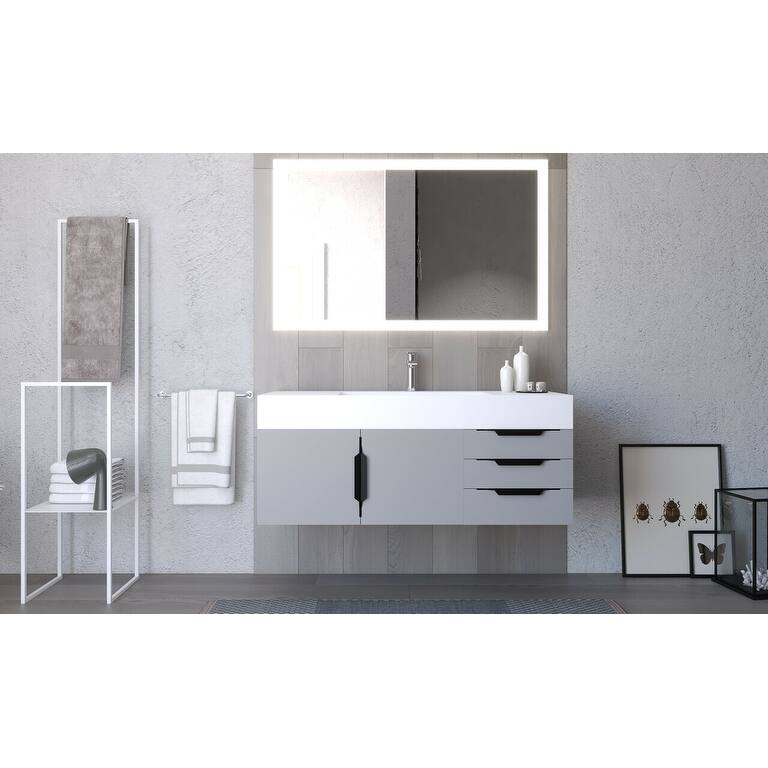 Amazon 48" Wall Mounted Bathroom Vanity Set with White Solid Surface Top