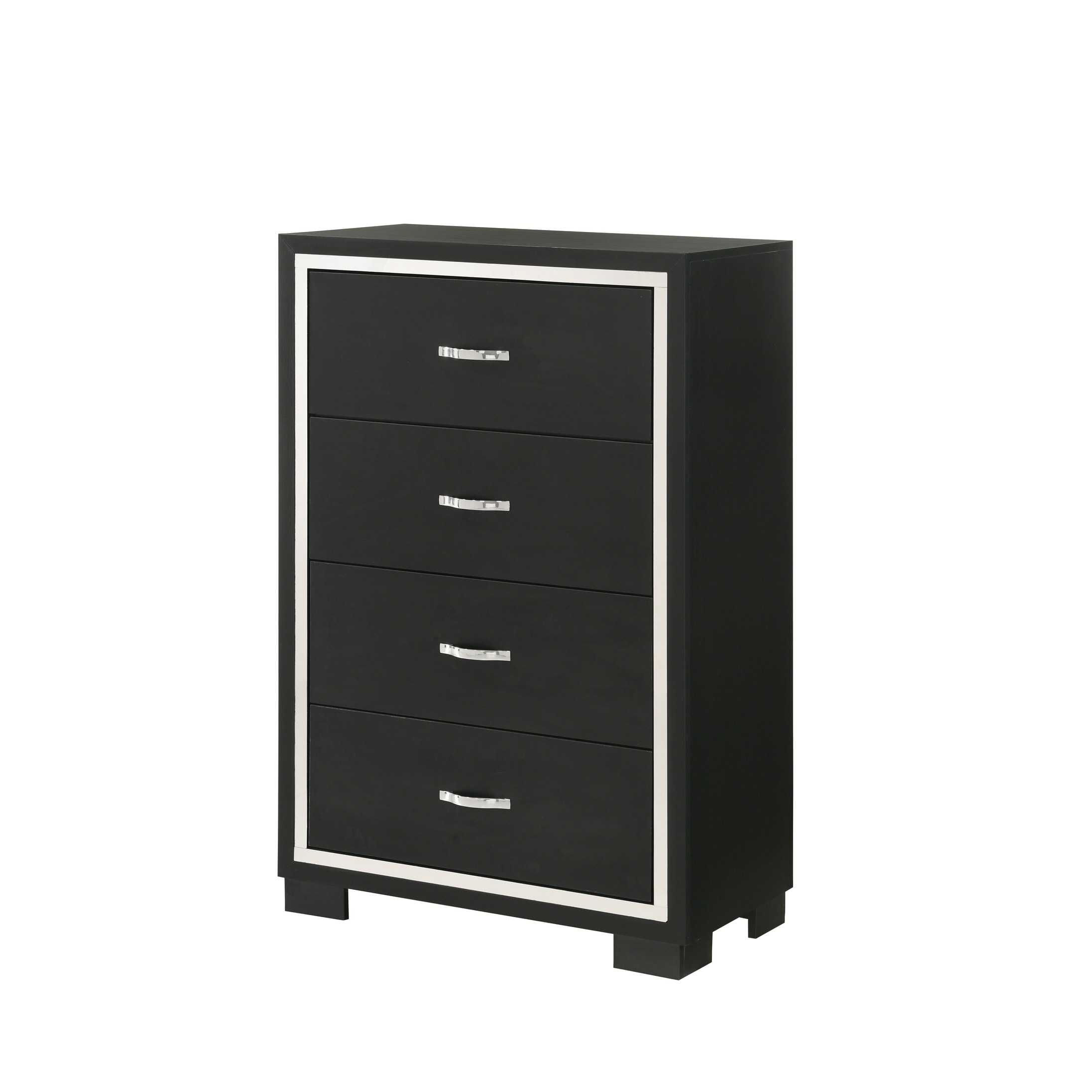 Modern 1pc Glam 4-Drawer Bedroom Chest Sleek Metal Handles Wooden Black Bedroom Furniture