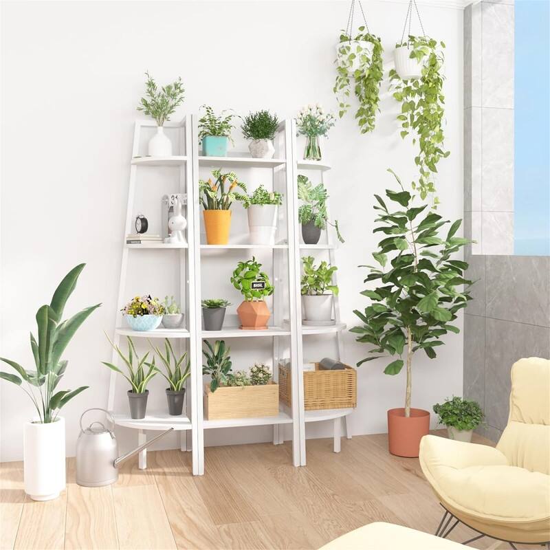 4 Tier Tall Ladder Bookshelf Corner Shelf - 12.4"D x 14.44"W x 54.25"H
