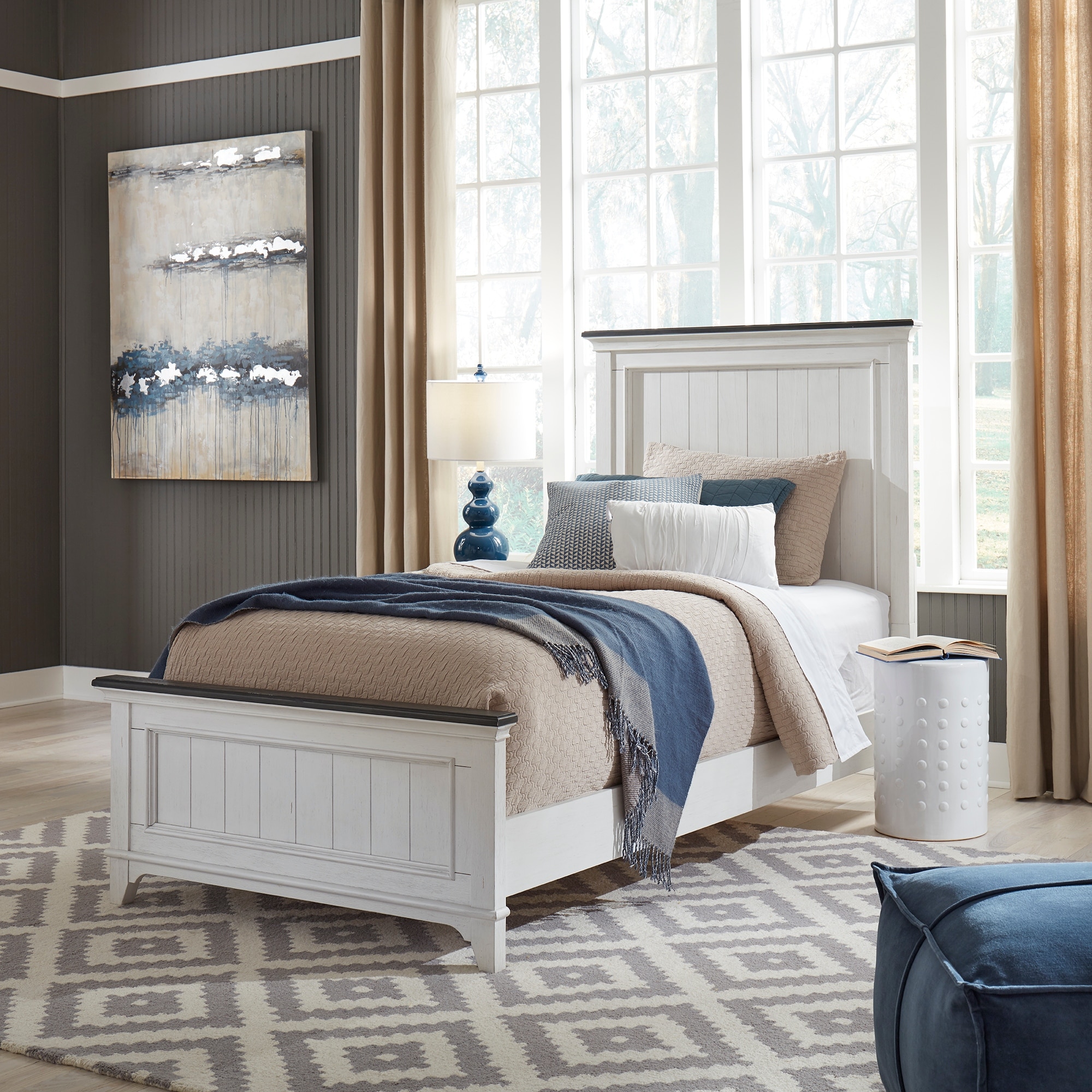 Allyson Park Wirebrushed White Charcoal Twin Panel Bed