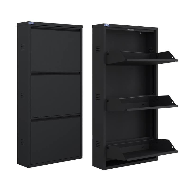 Antibacterial 3 Tier metal shoe cabinet side holes