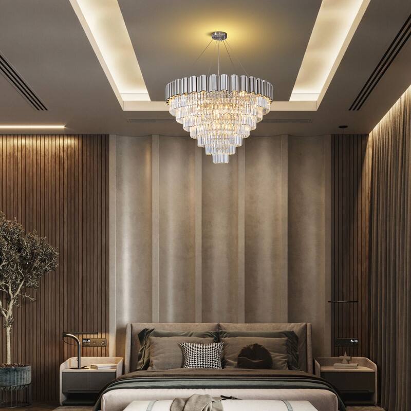 KAYLA Large Crystal Chandelier - 35.4"Modern 6-Tier 17-Light Chrome Ceiling Light, Luxury K9 Crystal