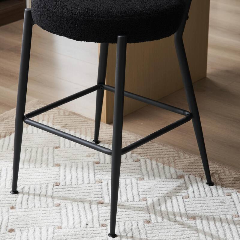 Set of 4 Modern Teddy Fabric Upholstered Bar Stools - Metal Base High Stools