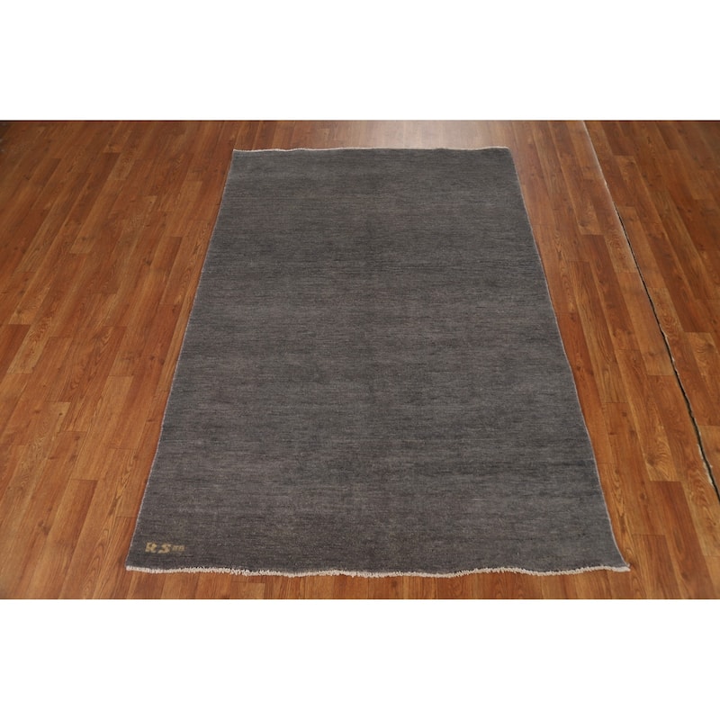 Hand Knotted Oriental 100% Wool Carpet Modern Modern Greys & Charcoal Gabbeh Area Rug - 5' 11'' X 4' 0''