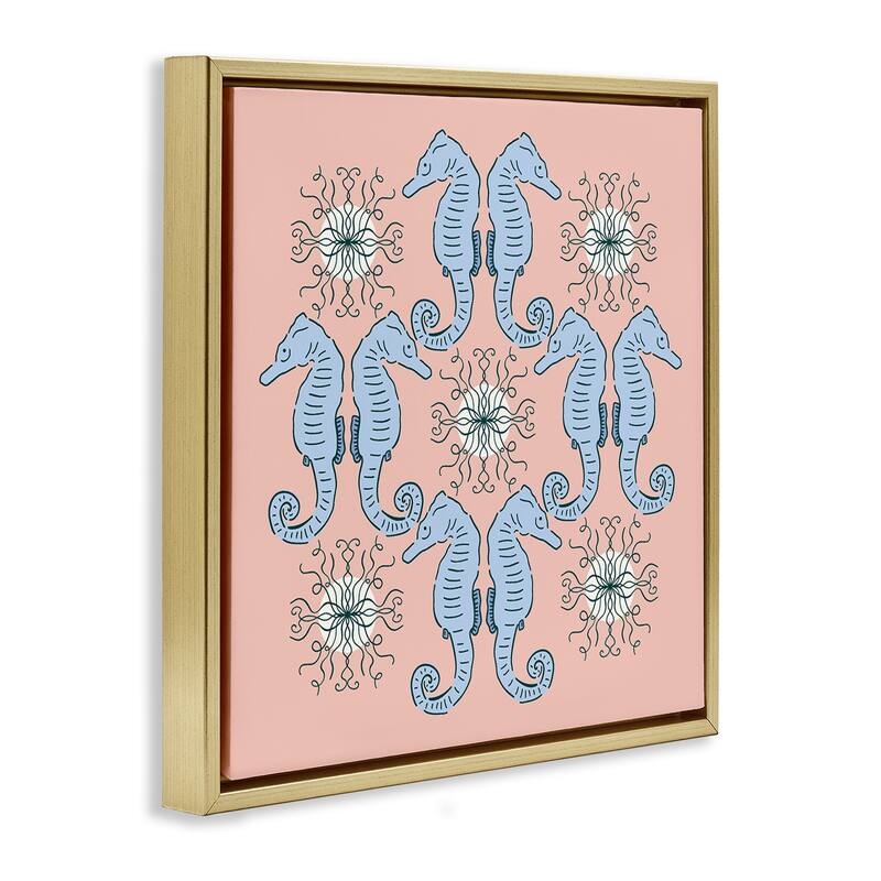 Stupell Symmetrical Coral Seahorse Pattern Framed Floater Canvas Wall Art Design By Sazerelli Designs