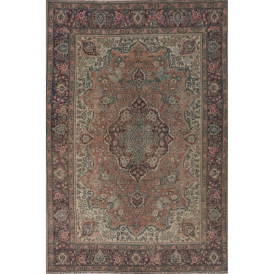Tabriz Persian Vintage Rug Handmade Coral Wool Carpet - 6'5"x 9'5"