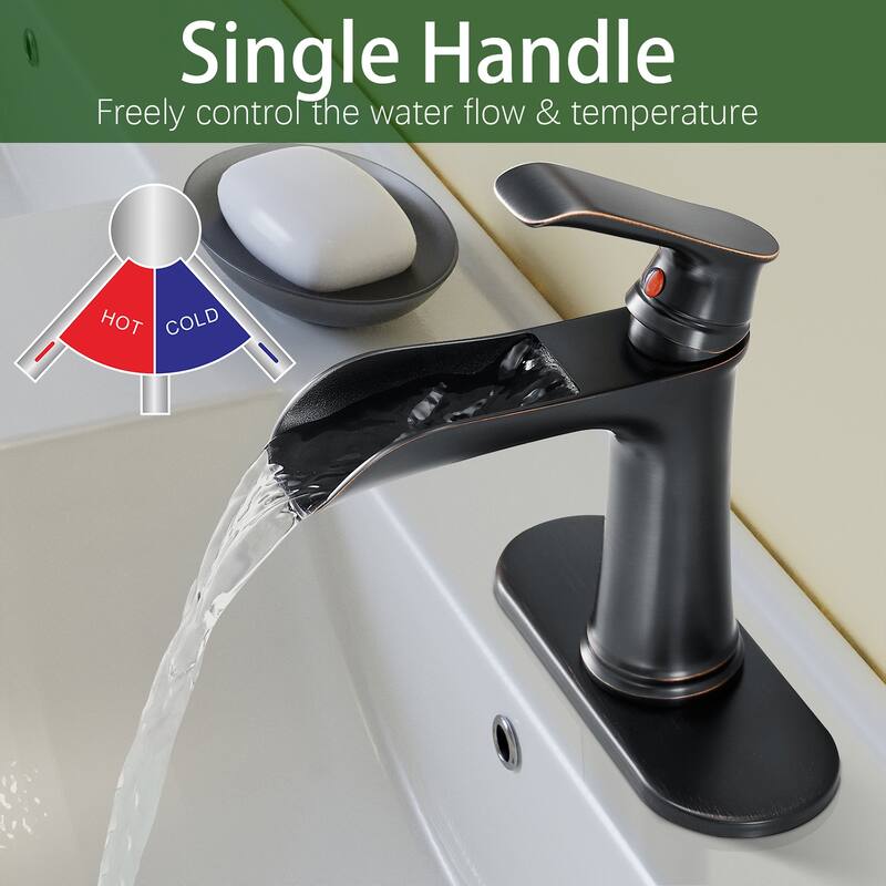 Topcraft Single Handle Waterfall Bathroom Faucet with Baseplate