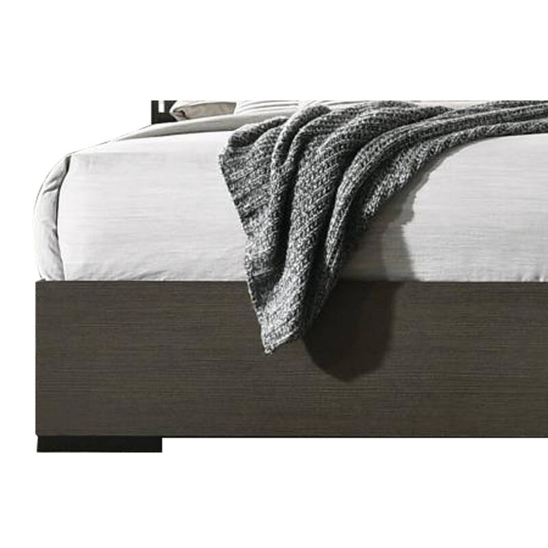 Wooden Eastern King Bed with LED Storage Shelf, Gray