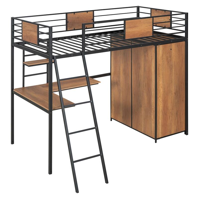 Loft bed with L-shape Desk and Wardrobe