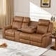 preview thumbnail 1 of 82, Spruce & Spring Genuine Leather Power Reclining Sofa with Optional Console & Flip-Down Table 3PC+Console - Saddle