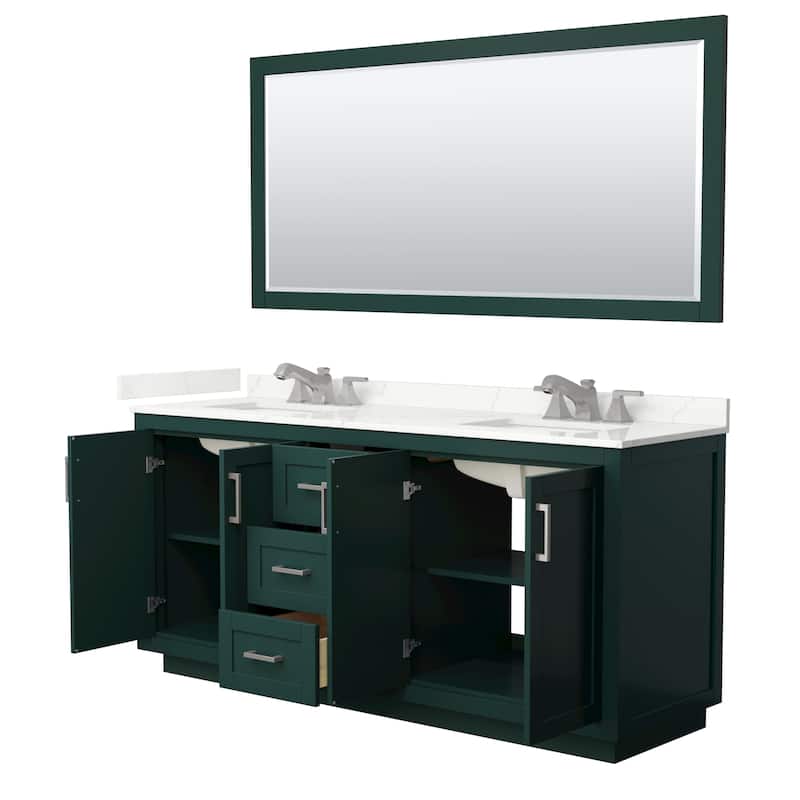 Miranda 72-inch Double Vanity, Quartz Top, 70-inch Mirror