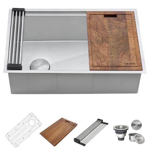 Ruvati 33-inch Workstation Slope Bottom Offset Drain Undermount 16 Gauge Kitchen Sink - 33" X 19" - 33" X 19"