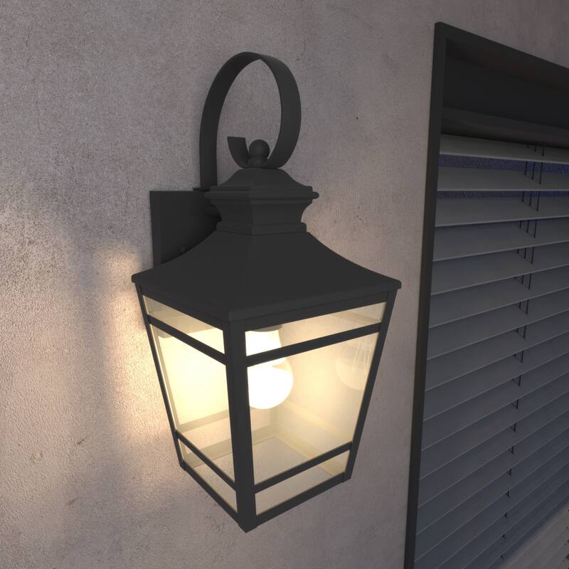 Elegant 16.5-Inch Black Outdoor Wall Sconce with Clear Glass - Large Waterproof Lighting Fixture for Porch, Patio, and Garage - 2 Pack - Wall Mount