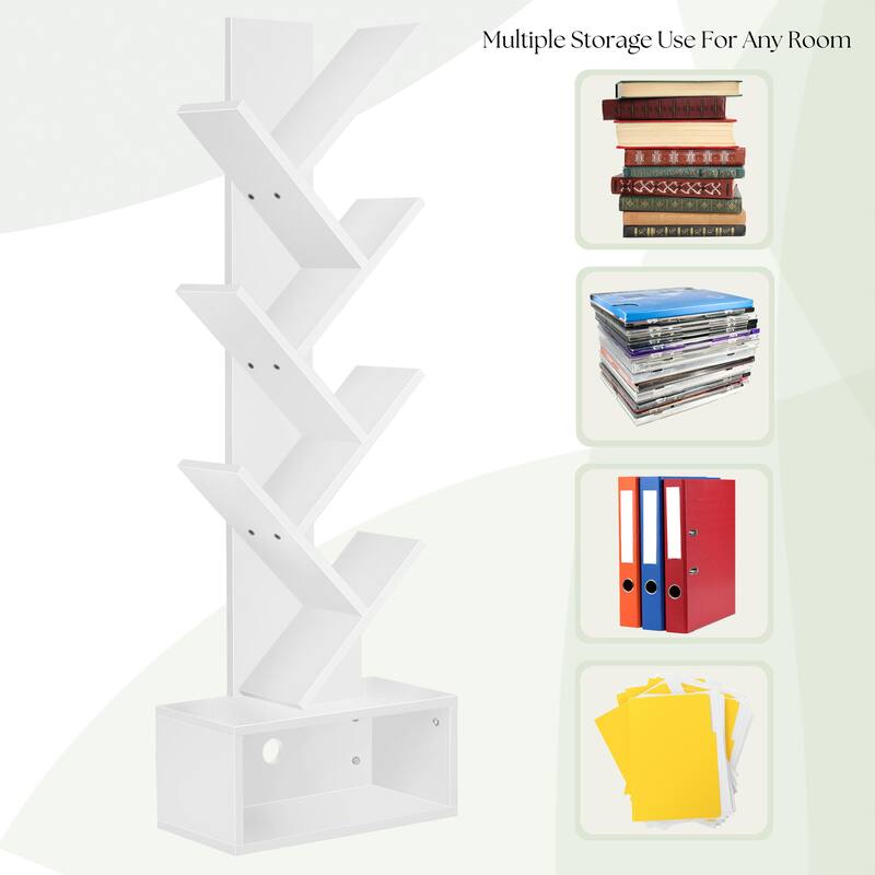 Sorbus 7 Tier Tree Bookshelf with Storage Shelf, Cable Access, and Non-Slip Pads