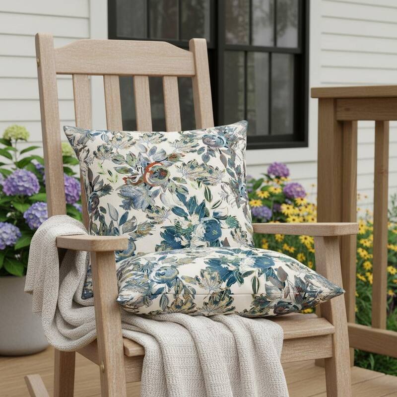 HomeRoots Set of Two 16" X 16" Blue and Green Blown Seam Floral Indoor Outdoor Throw Pillow - 16.00' X '16.00' X '5.00 - Blue/Green - 16.00' X '16.00' X '5.00