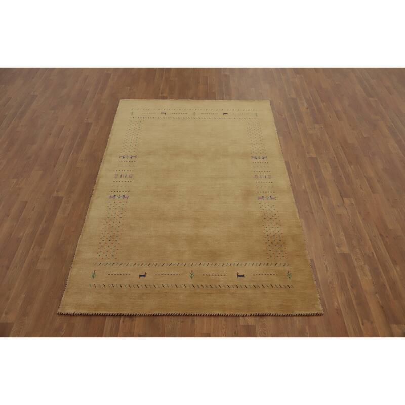 Hand Knotted Oriental 100% Wool Carpet Tribal Animal Pictorial Oranges & Rust Gabbeh Area Rug - 7' 9'' X 5' 0''