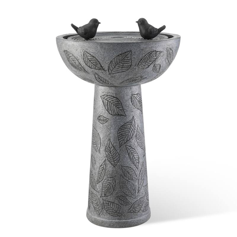 Glitzhome 27.5"H Two Birds Embossed Ceramic LED Birdbath Patio Outdoor Fountain