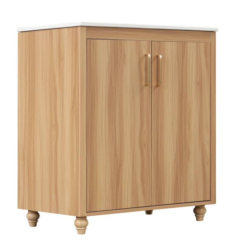 Roomfitters 30" Bathroom Vanity with Sink, Solid Wood Frame, 2 Doors with Storage Racks & Divided Bottom Drawer, Natural