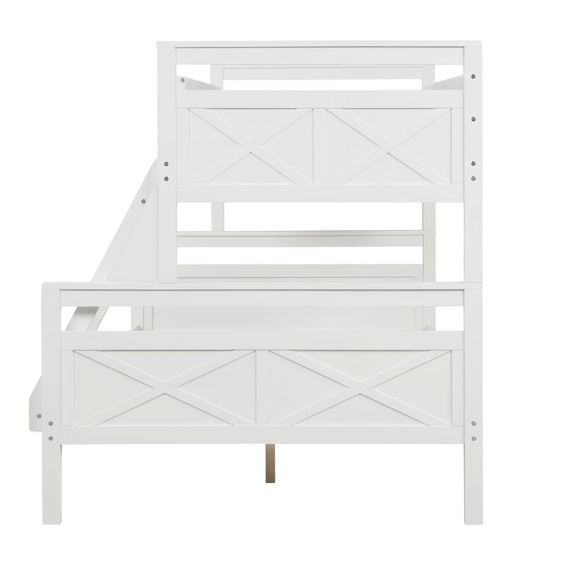 White Twin over Full Bunk Bed with Ladder & Guardrail