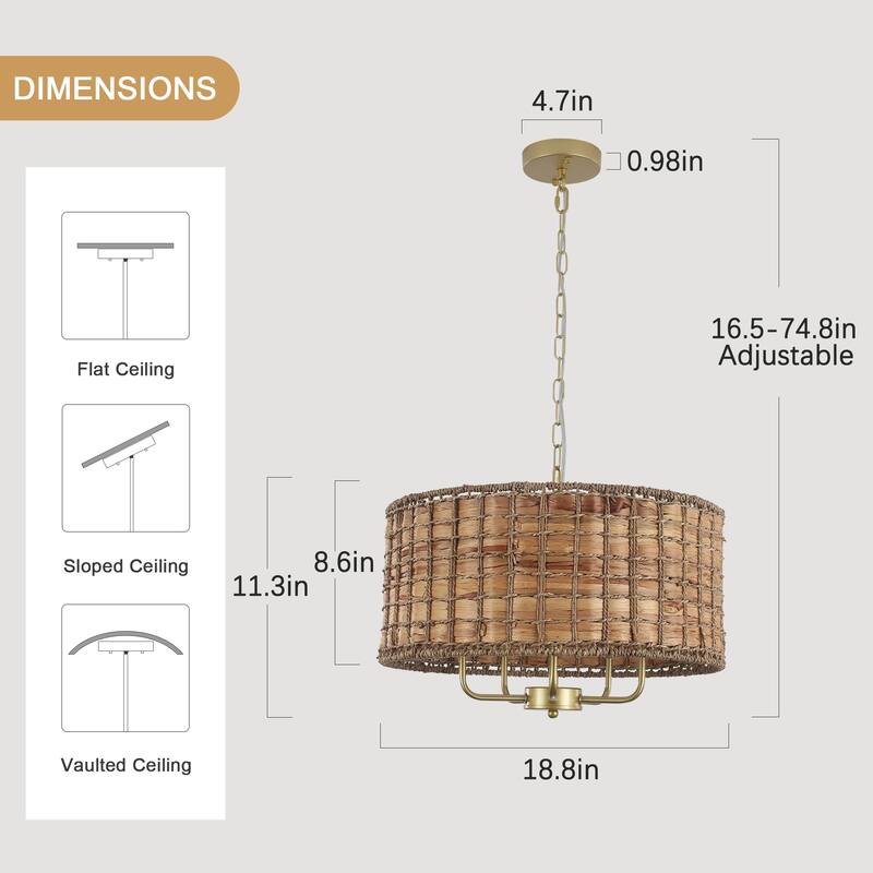 5-Light Candlestick Circle Hanging Farmhouse Chandelier Linear Island Chandelier Lighting for Dining Room