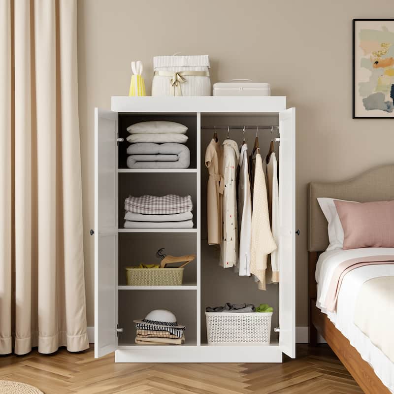 Pocassy 71" H Wardrobe Closet with Drawers and Cabinet. - White - 2 Door