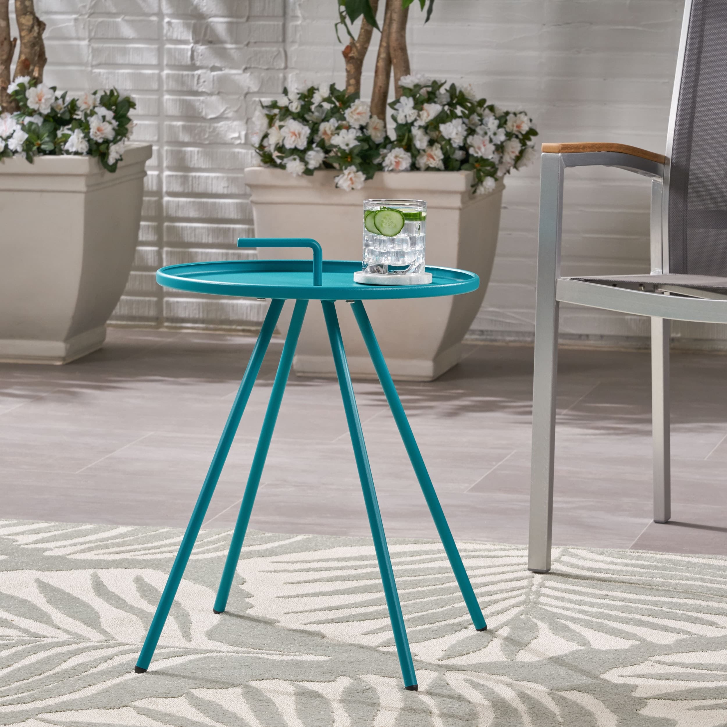 Modern Outdoor Iron Round Accent 16.5" Side Table