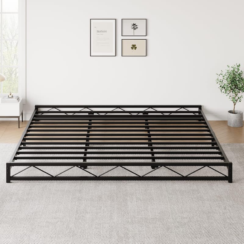 Black 6 Inch Metal Platform Bed Frame with Wavy Pattern