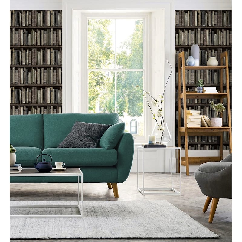 Harry & Grace Faux Bookshelves Peel and Stick Wallpaper