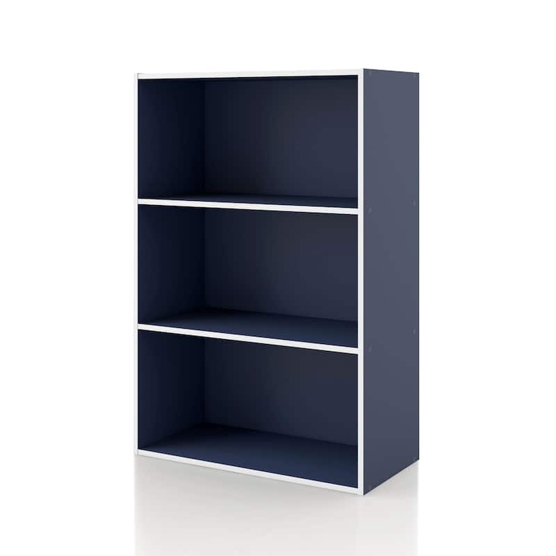DH BASIC Modern Wood Customizable Stackable Storage Organizer - Cube Shelves, Drawer Cabinet, Bookcase with Doors by Denhour - 3-Tier - Steel Blue