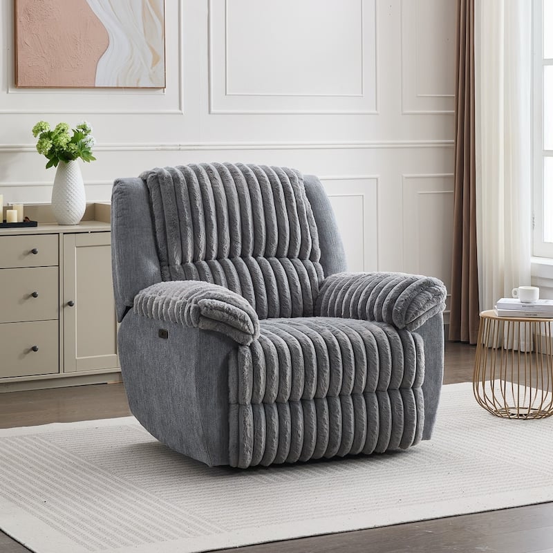 Power Reclining Chair Fabric Two Tones with USB and Padded Seats