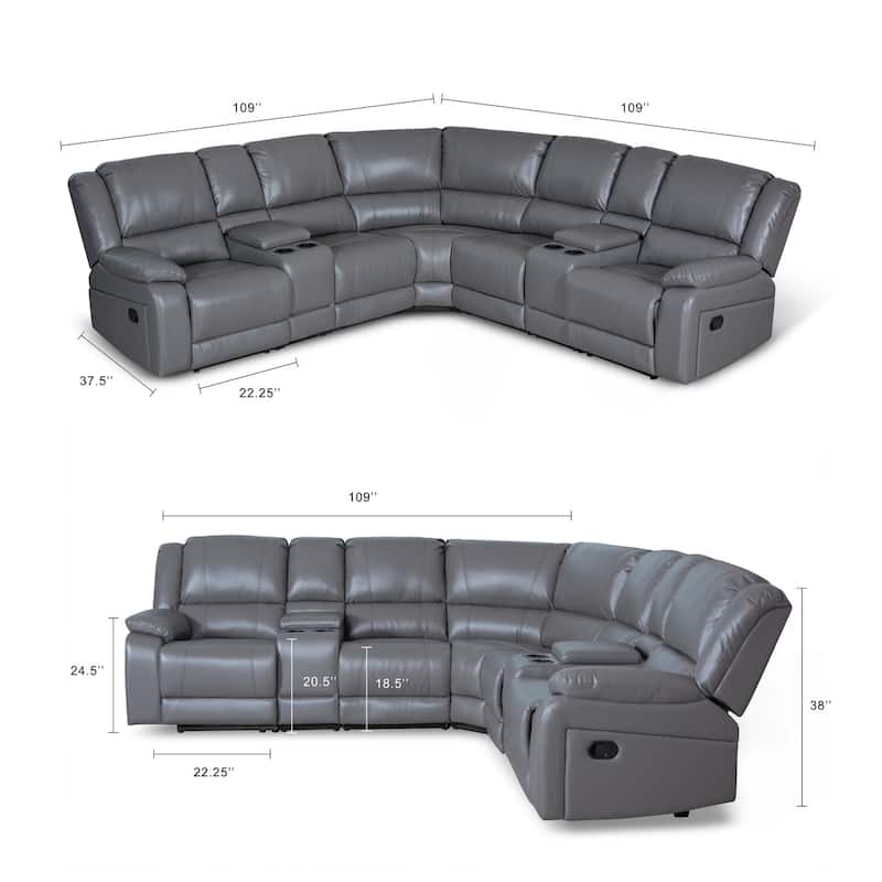 108" W Modern Contemporary Faux Leather 7 Piece Sectional Recliners