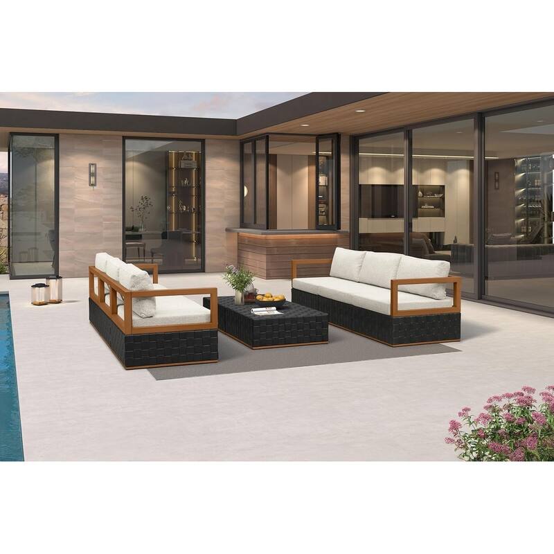 PURPLE LEAF GLFSF Black sofa with white seat Outdoor Couch for Yard Porch Deck Patio Conversation Sets - 6seats+ 2 Tables - Open-End