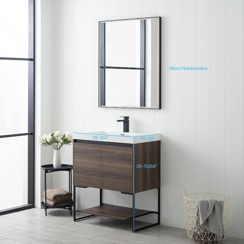 Freestanding Bathroom Vanity Set with Open Shelf & Acrylic Sink