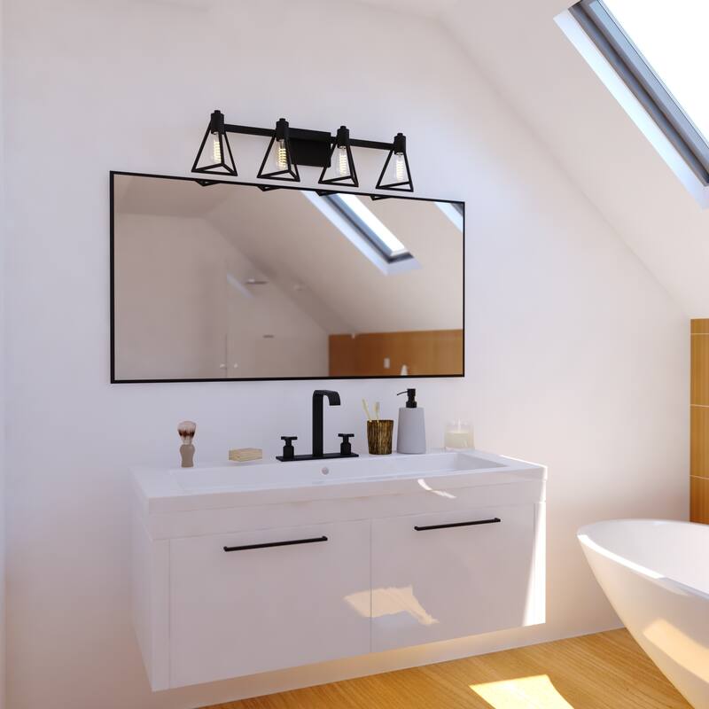Ravenna Matte Black Contemporary Bathroom Vanity Lighting Fixture, Metal Cage Shade, Dimmable, LED Compatible, Over Mirror Mount