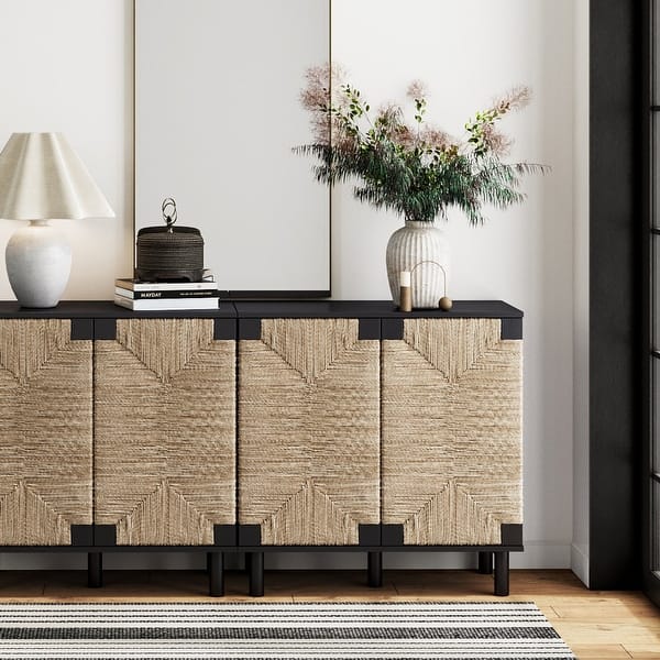 Nathan James Beacon Wood Accent Cabinet with Seagrass Doors and ...
