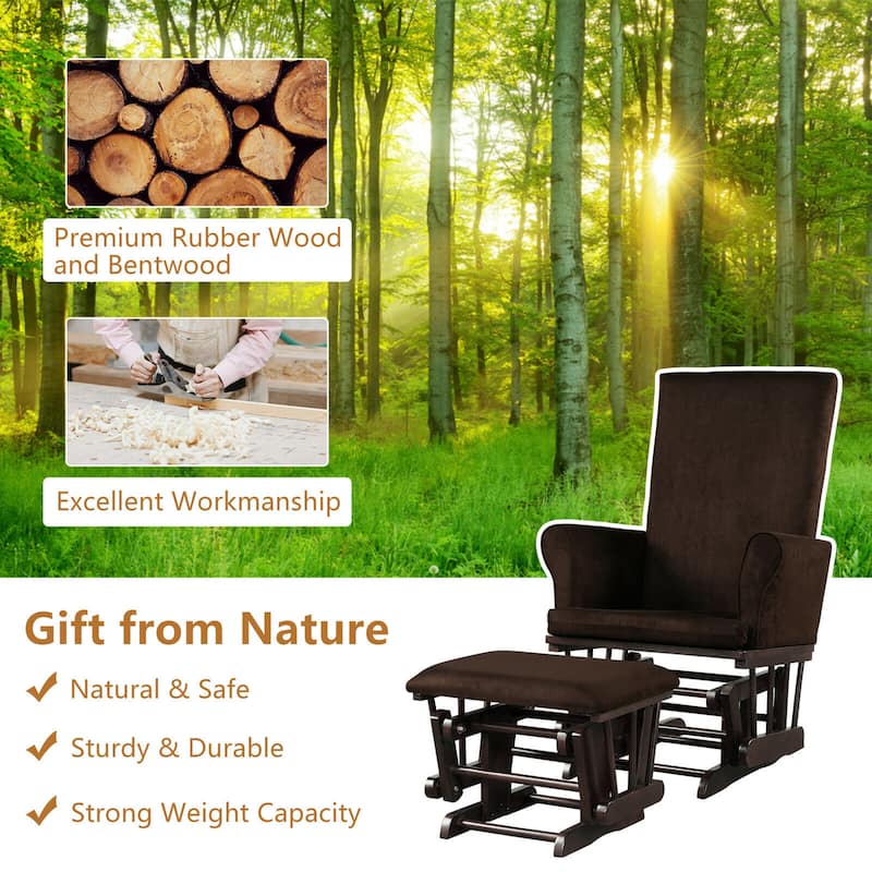 Gymax Glider and Ottoman Cushion Set Wooden Baby Nursery Rocking Chair - See Details