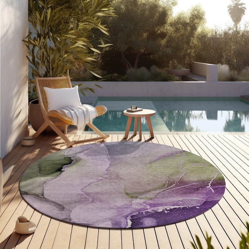 Machine Washable Indoor/ Outdoor Abstract Chantille Rug