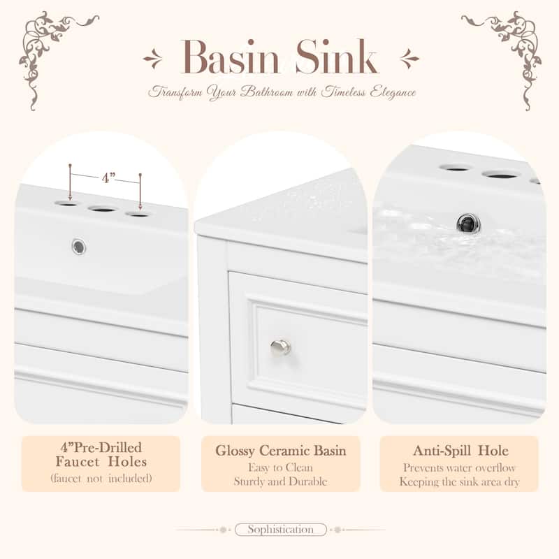 36'' Bathroom Vanity with Top Sink, Freestanding Vanity Set with Mirror Cabinet