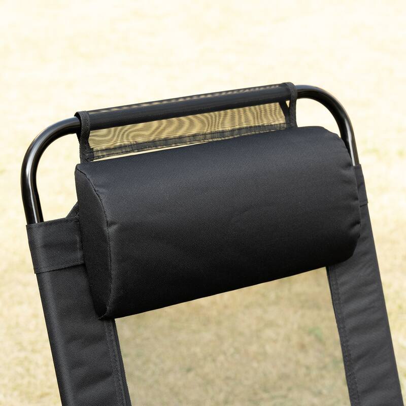 Folding Patio Chairs Set of 2, Deck Chair with Adjustable Sling Back, Camping Chair with Removable Headrest