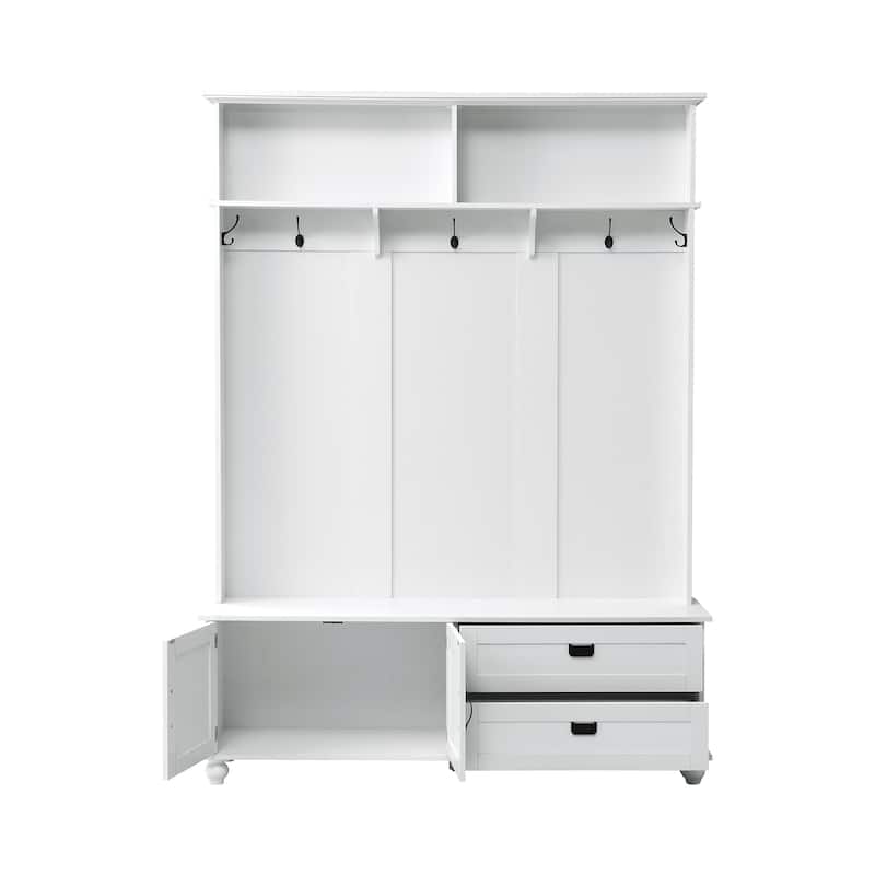 80.30"H Hall Tree with Storage Cabinet, Entryway Coat Rack with 2 Large Drawers and 5 Coat Hooks, Widen Mudroom Bench