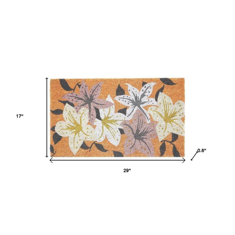HomeRoots 17" X 29" Brown Purple And White Floral Outdoor Coir Door Mat - 17.00' X '29.00