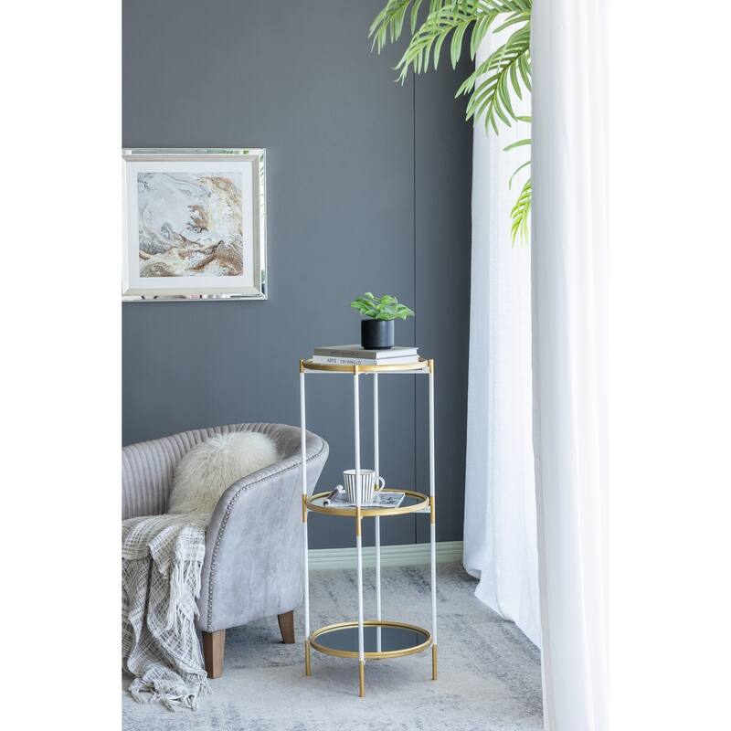 3 Tier Glass Shelf with Metal Frame White and Gold Modern Display Stand
