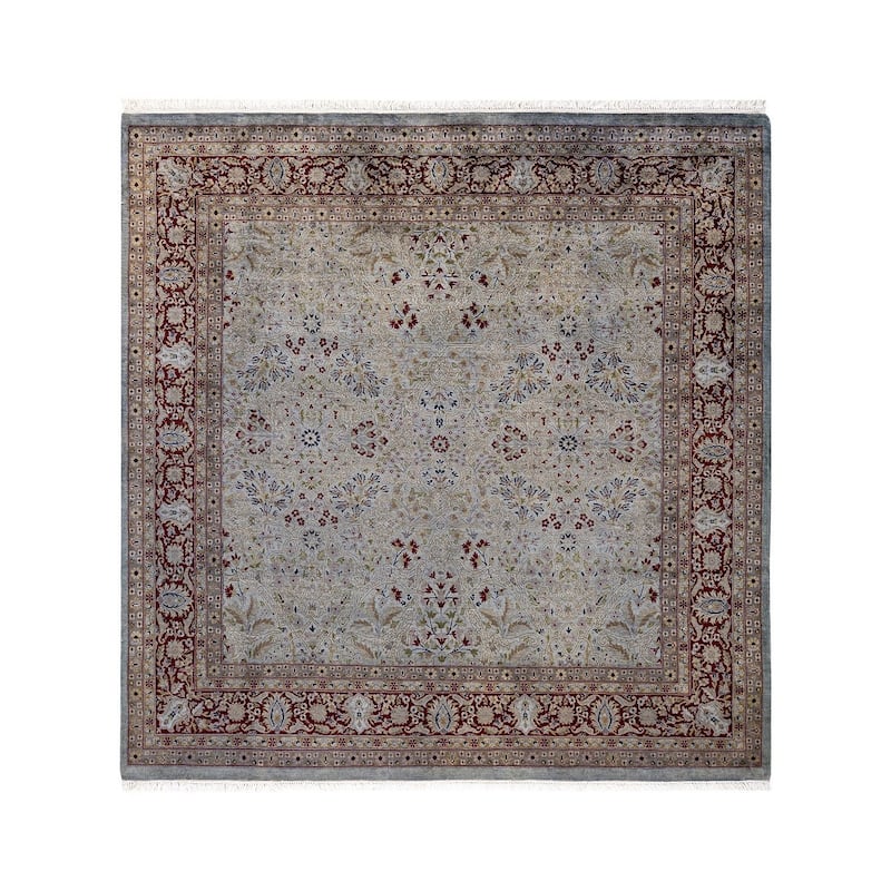 Overton Hand Knotted Wool Vintage Inspired Modern Contemporary Overdyed Gray Square Area Rug - 6' 2" x 6' 5"