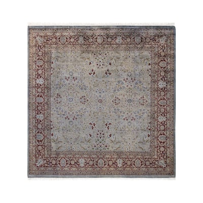 Overton Hand Knotted Wool Vintage Inspired Modern Contemporary Overdyed Gray Square Area Rug - 6' 2" x 6' 5"