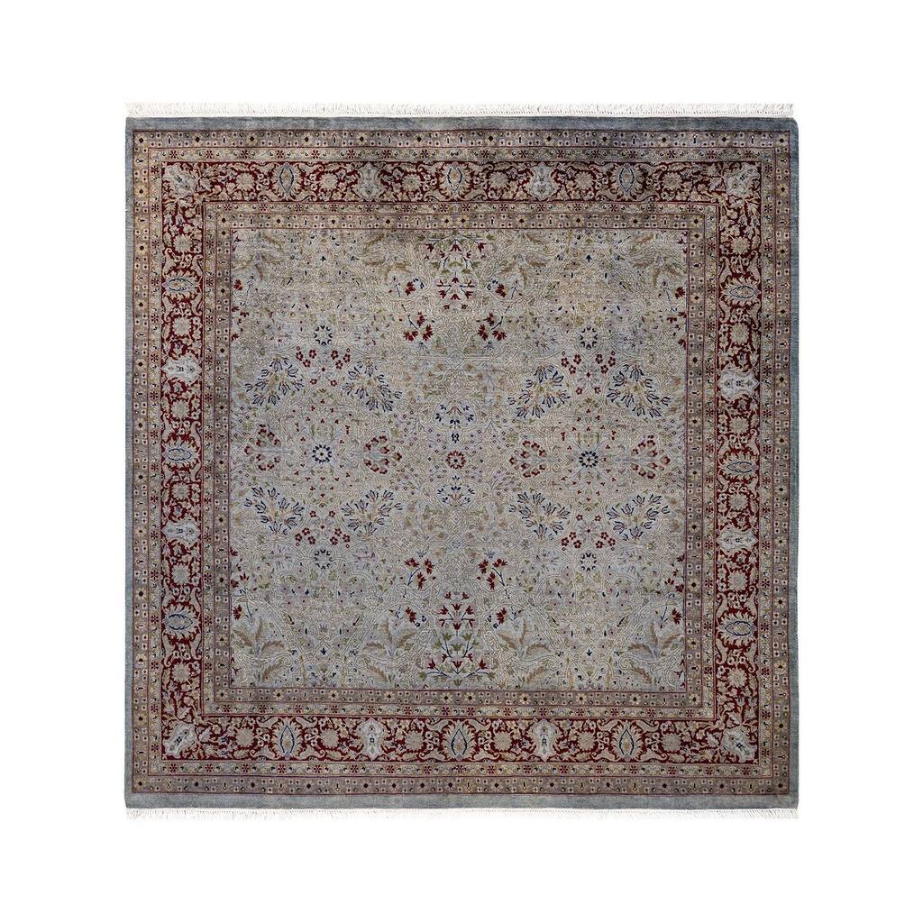 Overton Hand Knotted Wool Vintage Inspired Modern Contemporary Overdyed Gray Square Area Rug - 6' 2" x 6' 5"