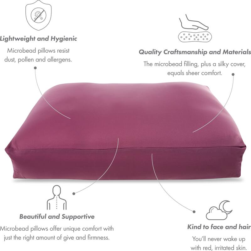 Premium Microbead Pillow, Anti-Aging, Silk like Cover, Burgundy Merlot