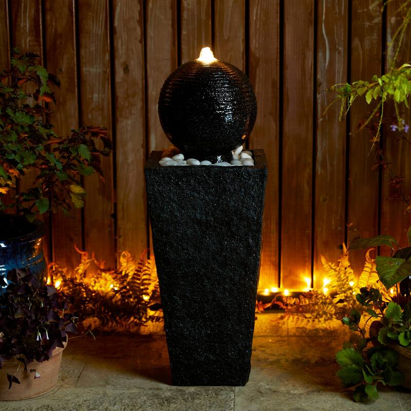 Demta Floating Pedestal Sphere Polyresin LED Garden Fountain with Pebbles by Havenside Home